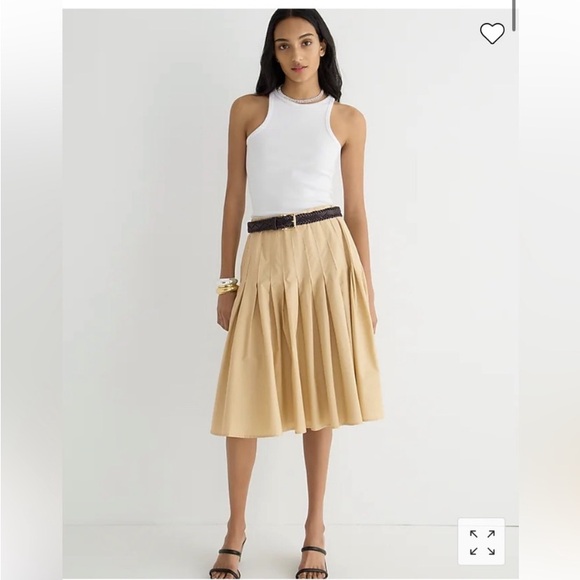 NWT J. Crew Organic Cotton Women’s 0 Pleated Beige Poplin Midi Skirt BP653 - Picture 3 of 4